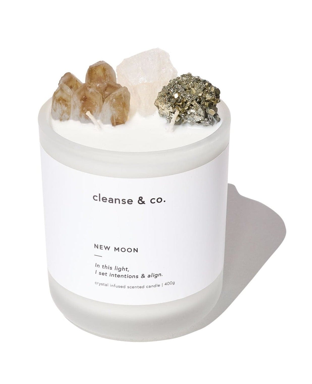 New Moon Intention Crystal Candle candle cleanse and co.