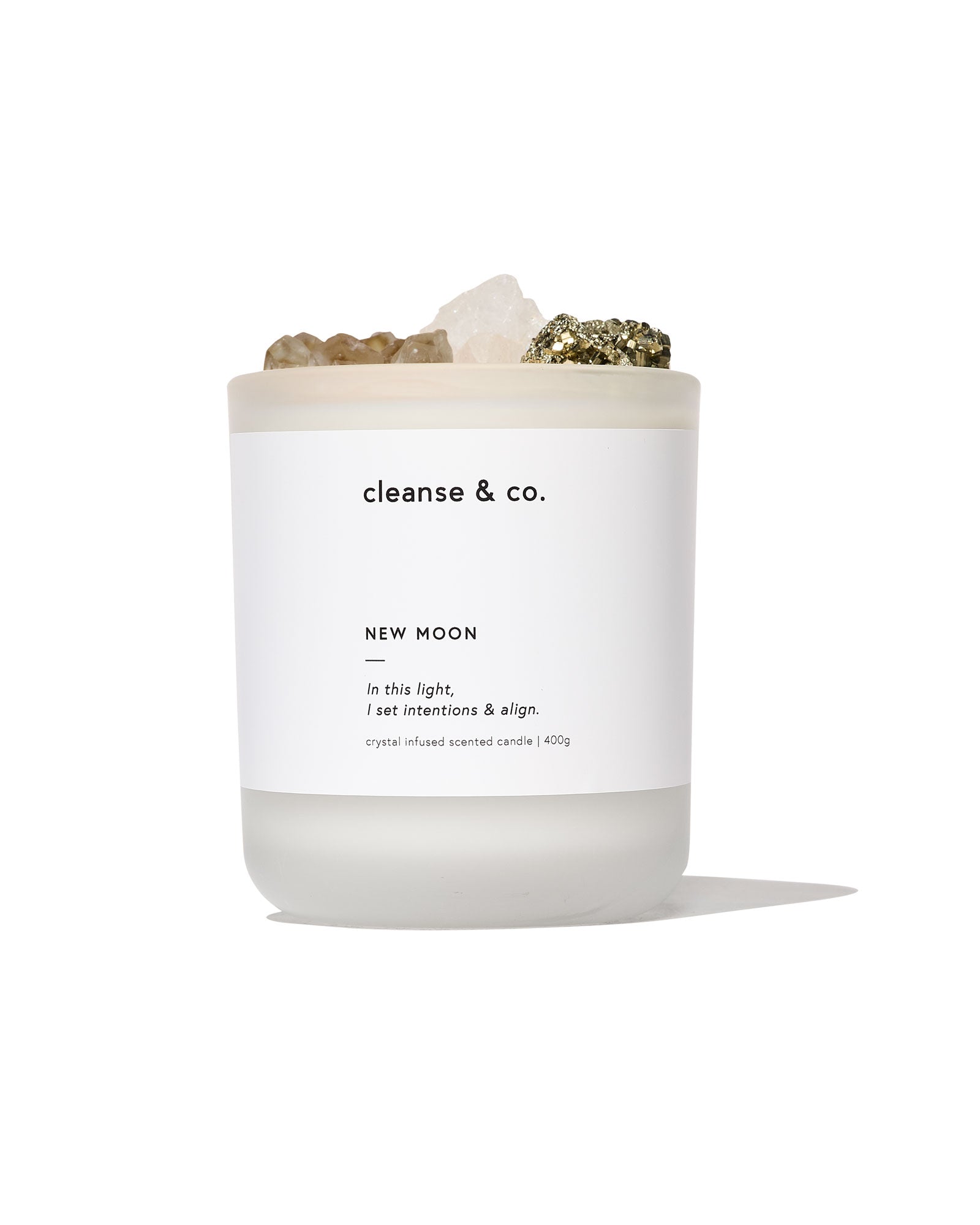 New Moon Intention Crystal Candle candle cleanse and co.