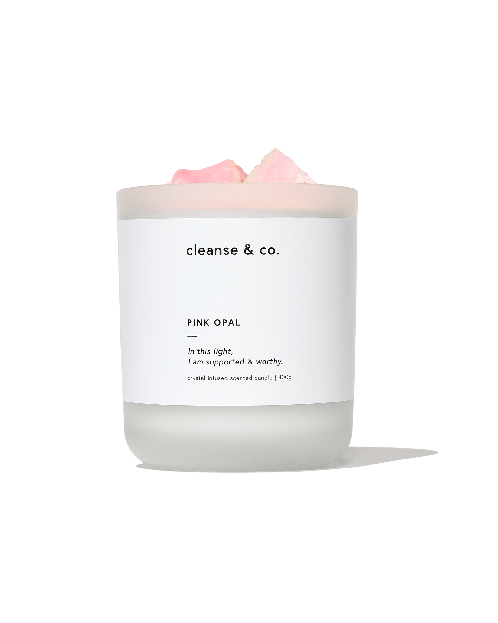 Pink Opal Intention Crystal Candle - supported & worthy candle cleanse and co.