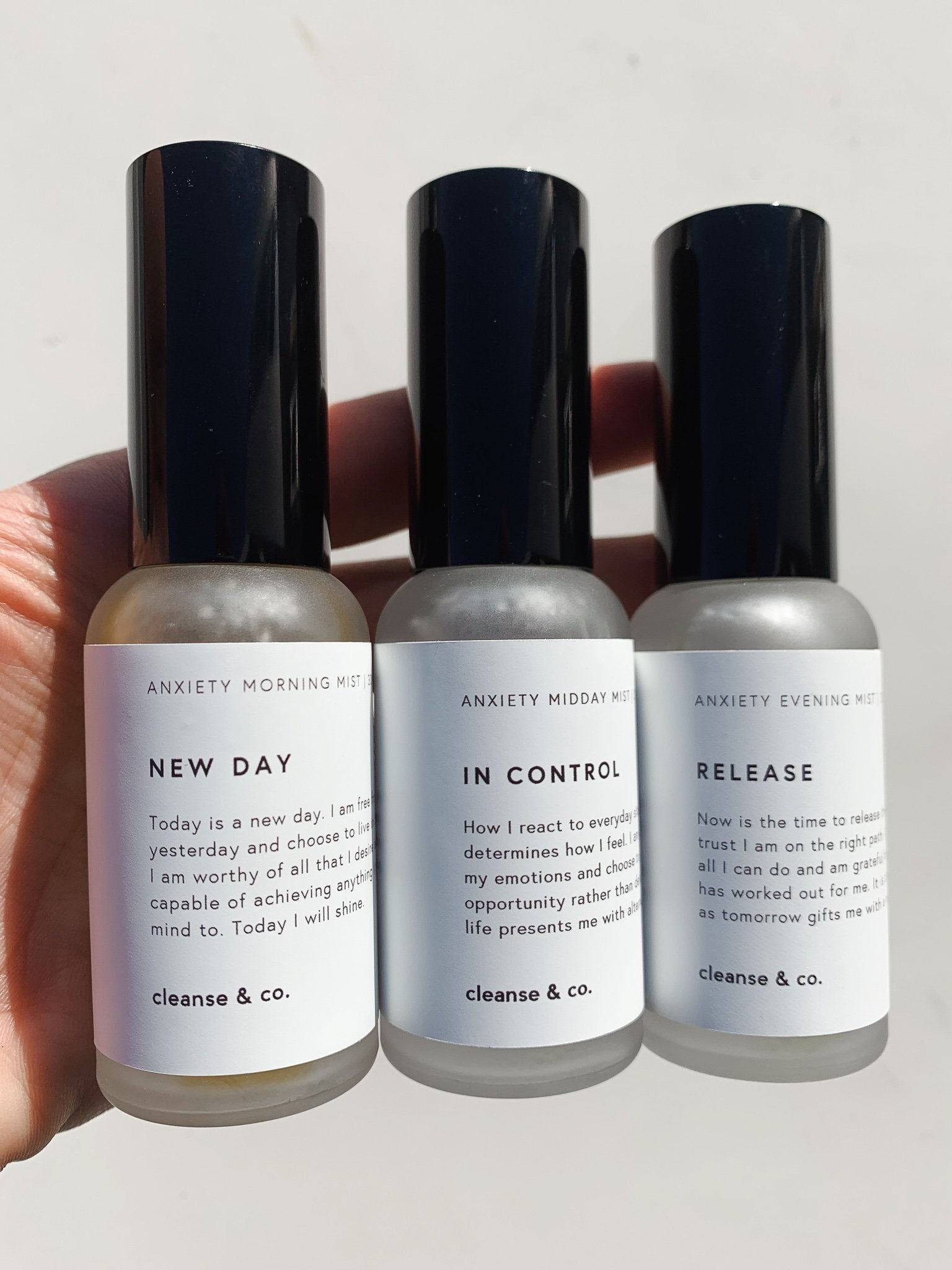 Cleanse & Co. Anxiety Mist Trio Essential Oil Blend.