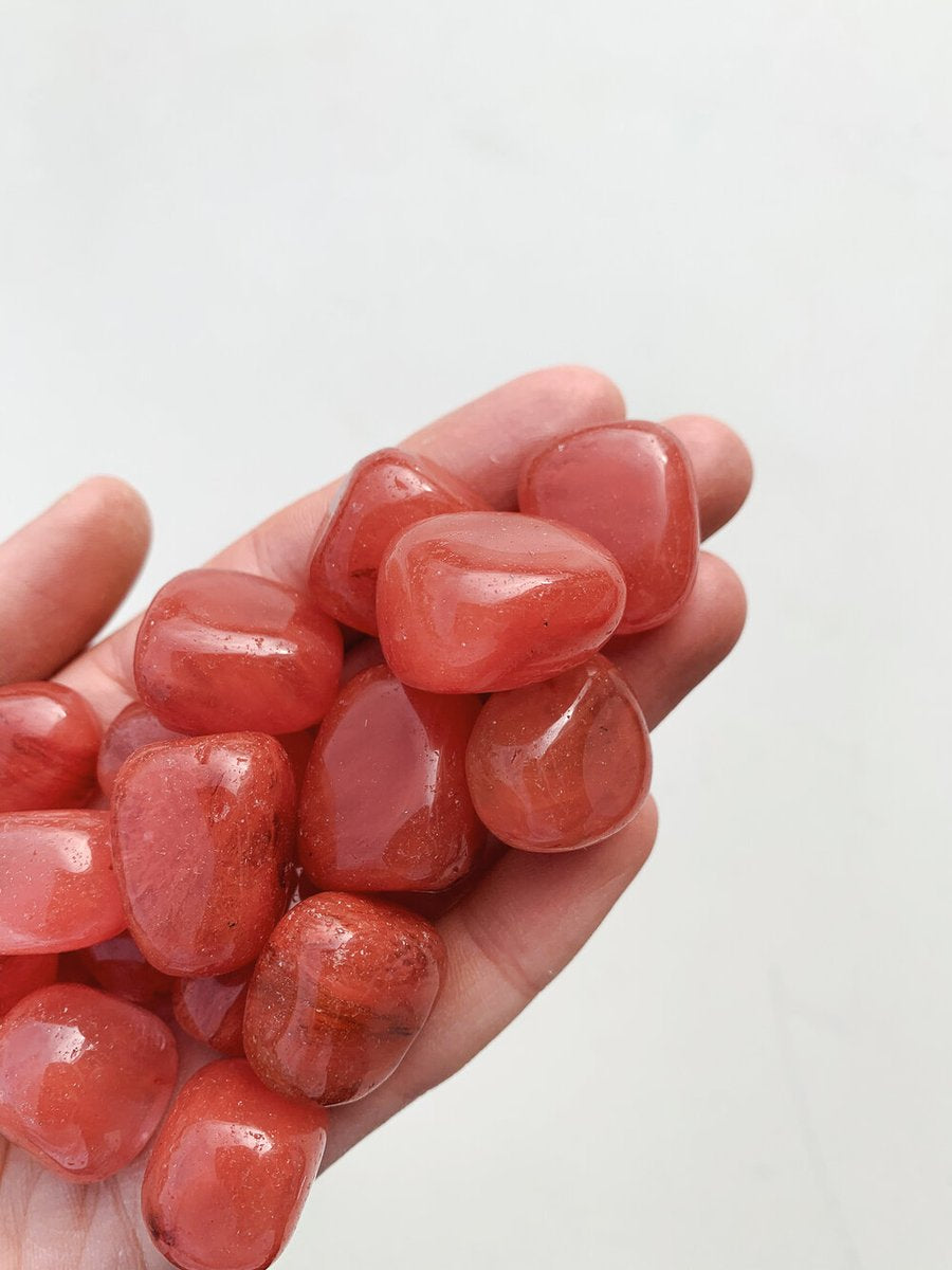 CLEANSE & CO. Cherry Quartz. Ethically Sourced Tumbled Crystal.