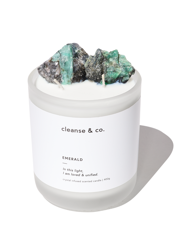Emerald Intention Crystal Candle - loved & unified