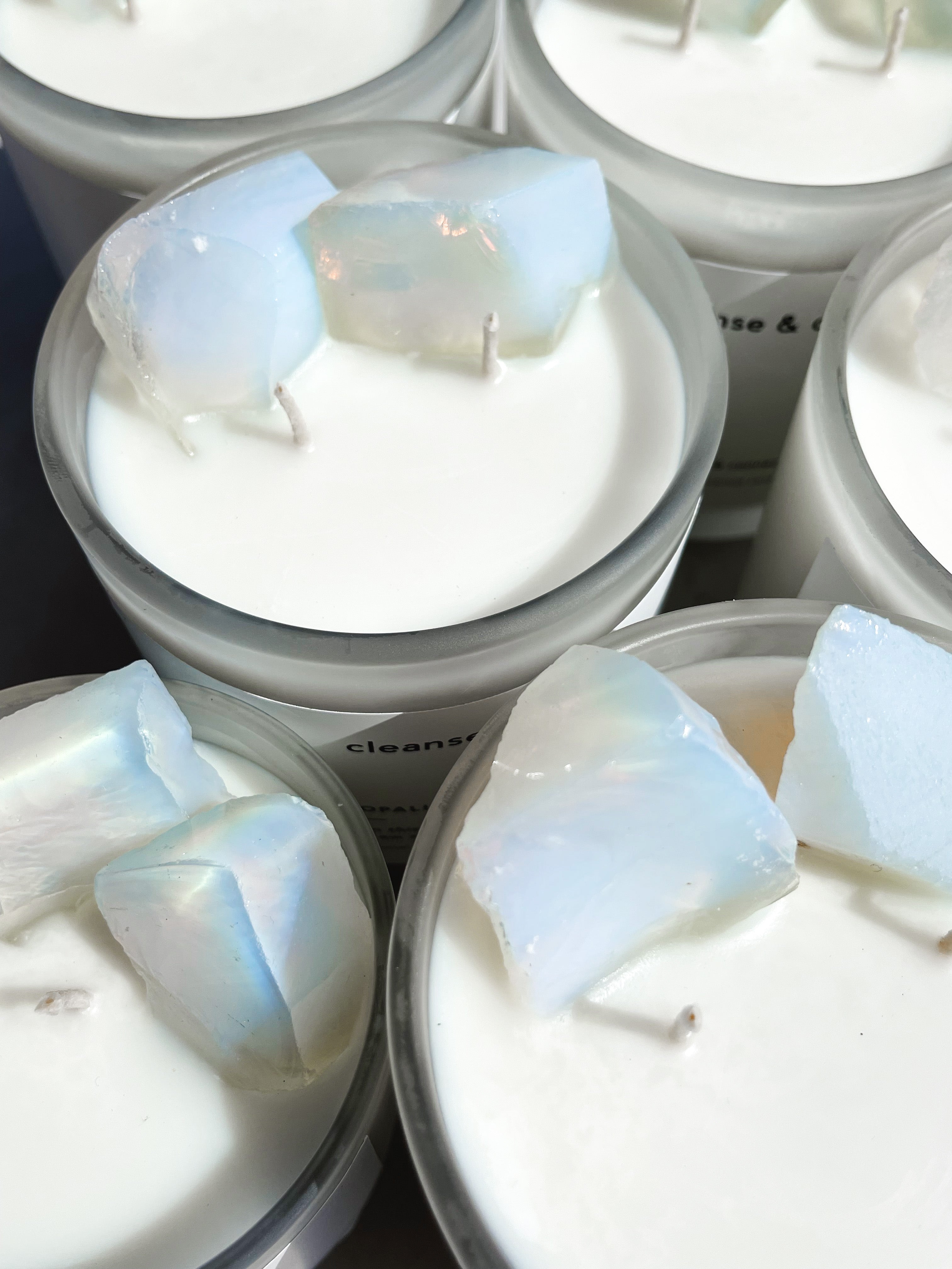 Crystal Candles with Raw Opalite view from the top