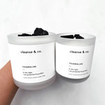 Black Tourmaline Intention Crystal Candle - protected & purified candle cleanse and co.