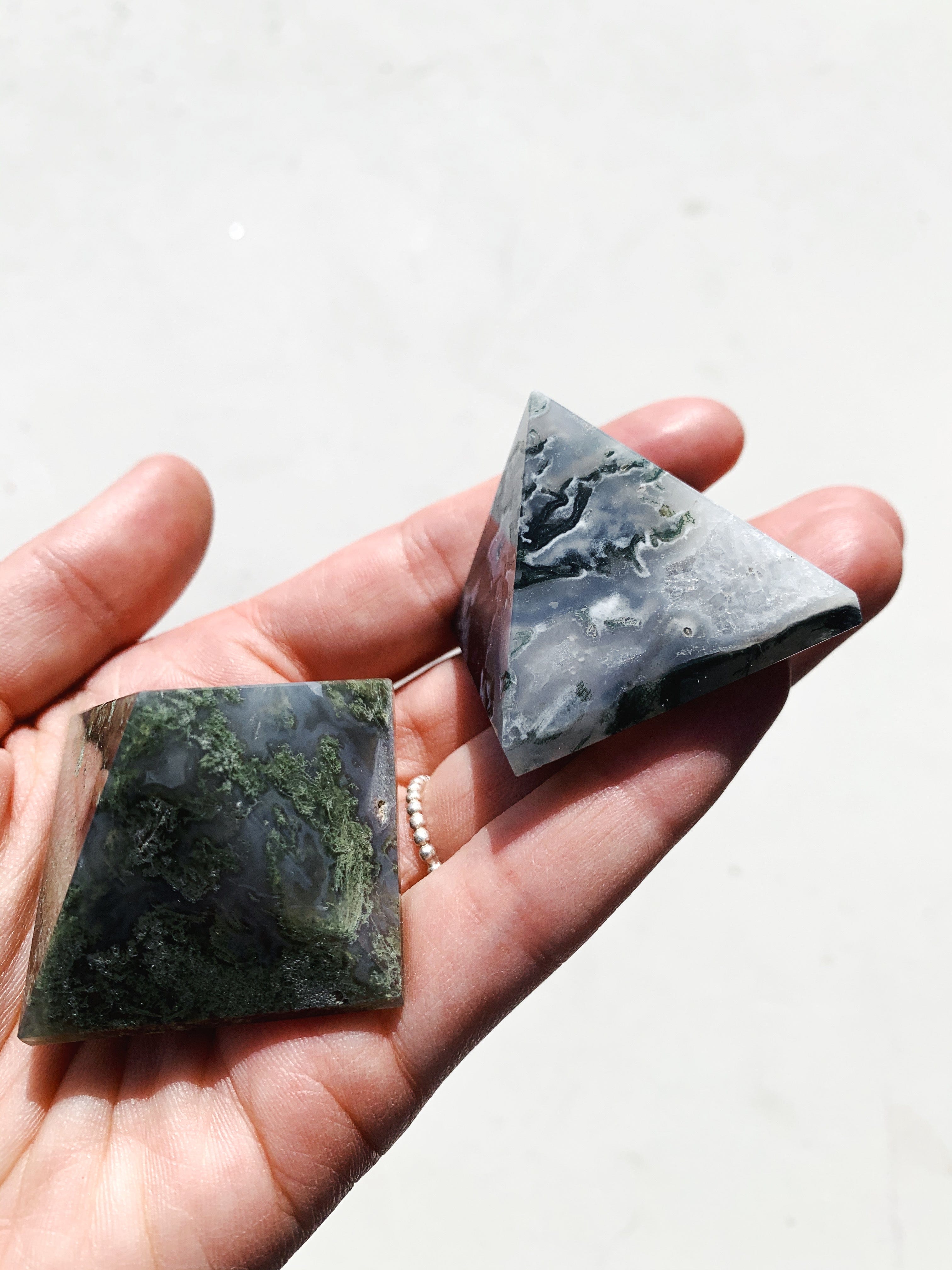 Moss Agate Pyramid - Intuitively Chosen pyramid, shape cleanse & co.