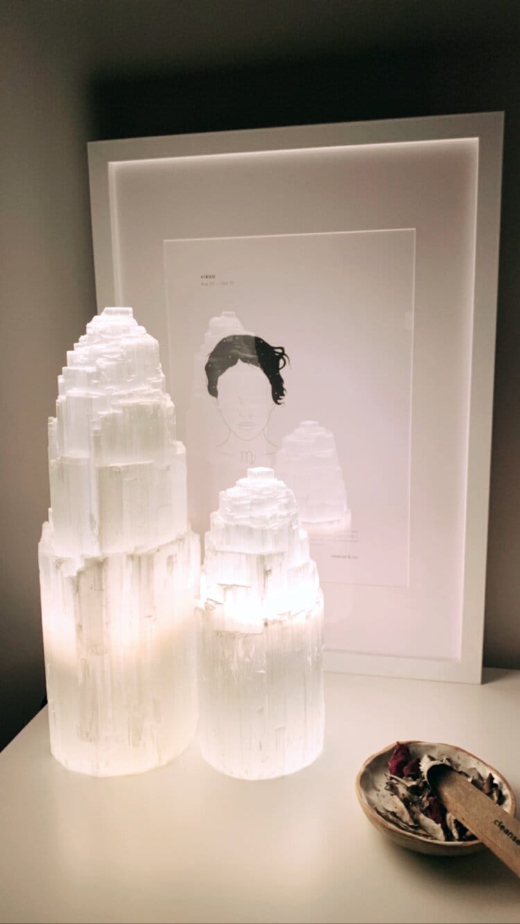 Selenite Tower Lamp Self & Home 15-20cm cleanse and co.