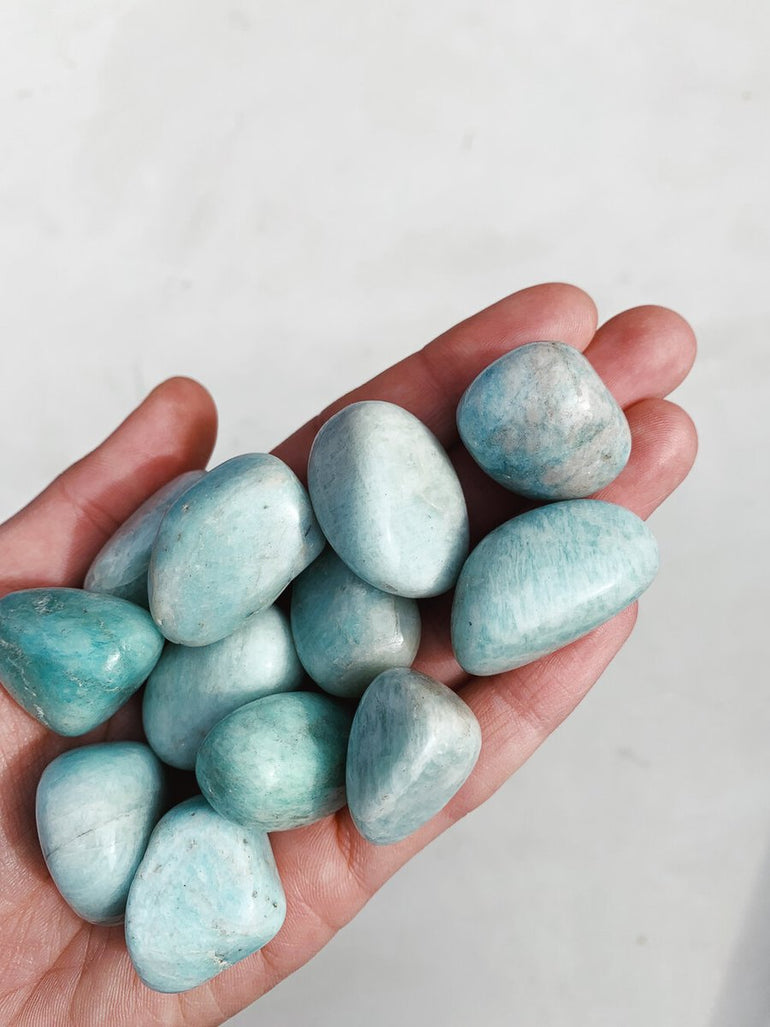 Cleanse & Co. Amazonite. Ethically Sourced Tumbled Crystal.