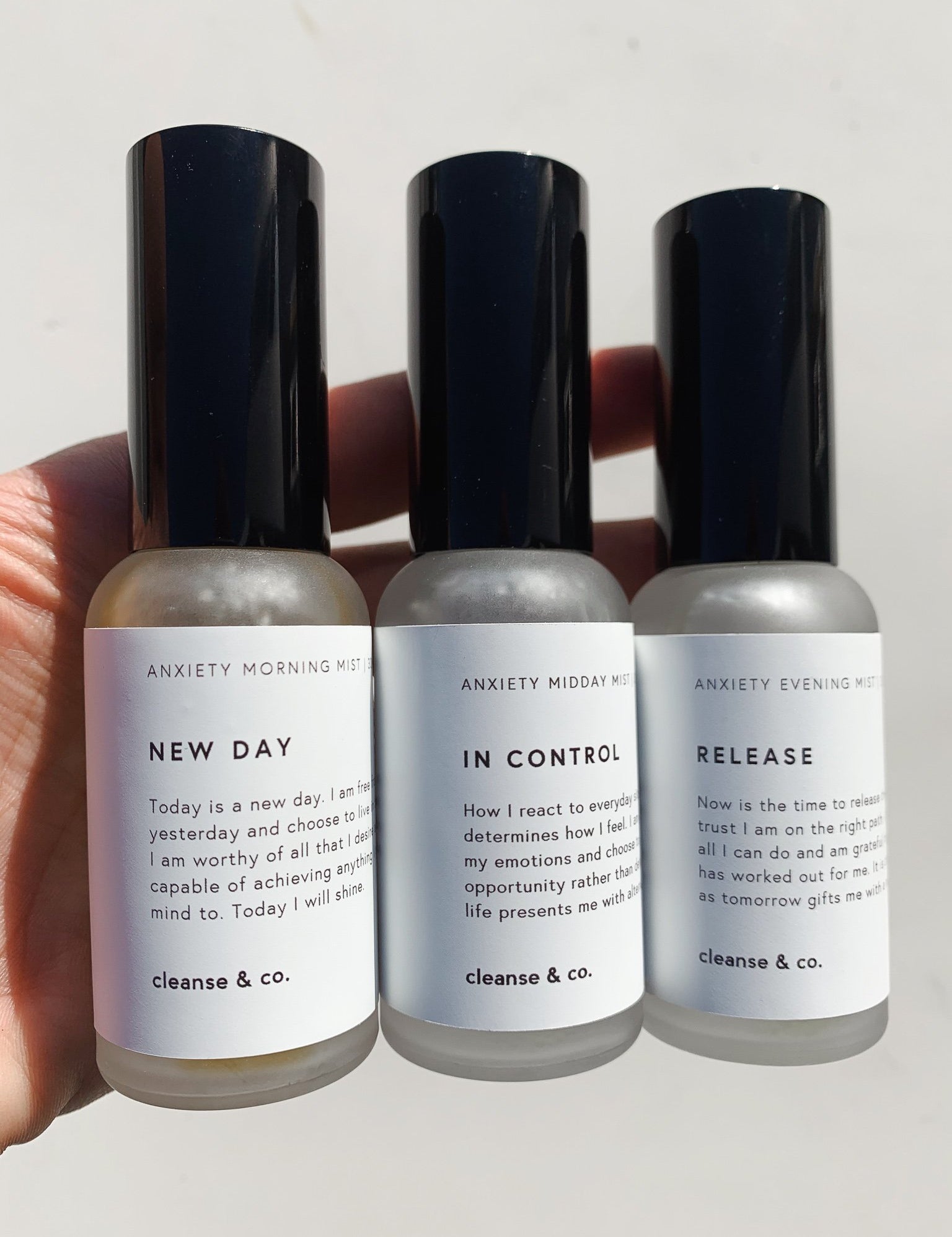 Cleanse & Co. Anxiety Mist Trio Essential Oil Blend.