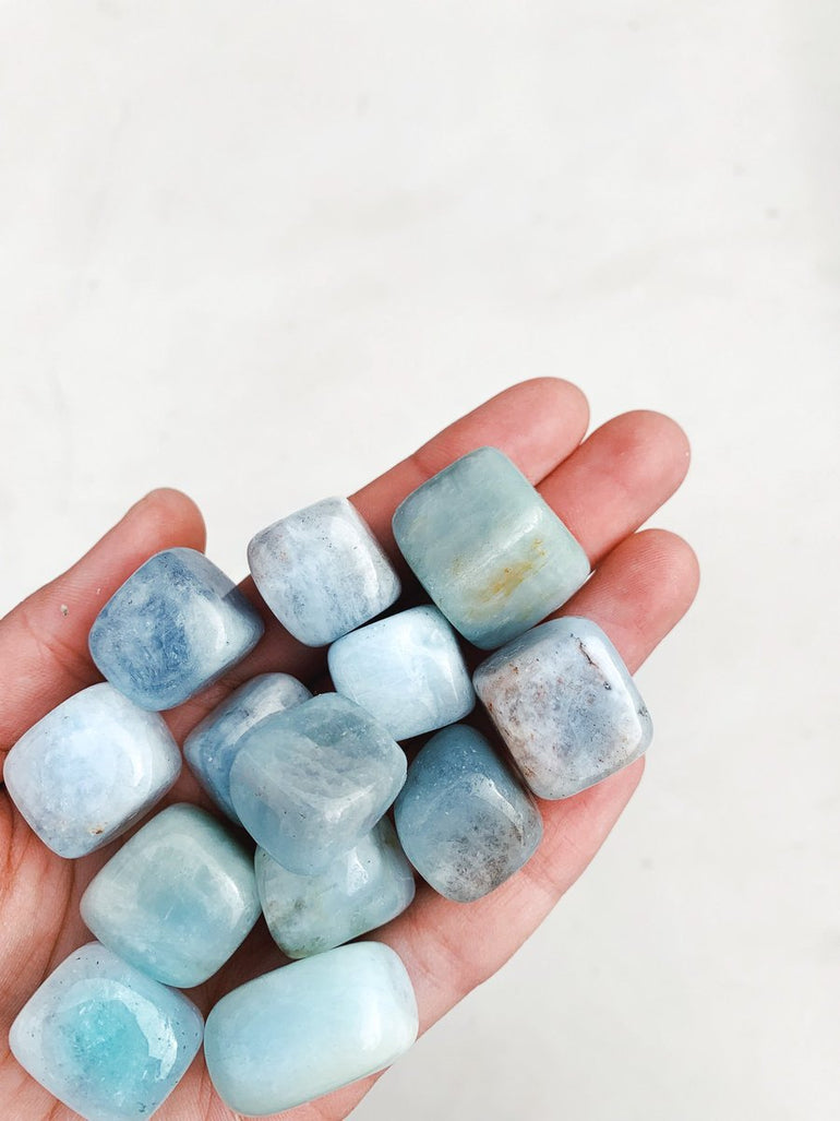 CLEANSE & CO. Aquamarine. Ethically Sourced Tumbled Crystal.