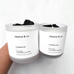 Cleanse & Co. Black Tourmaline Protected & Purified Intention Candle. 400G and 200G Vegan-Friendly Soy and Coconut Wax.