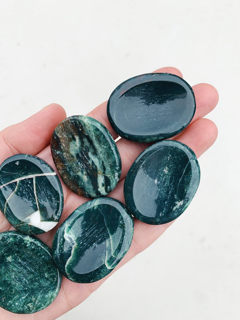 Cleanse & Co. Bloodstone Crystal Worry Stone. Ethically Sourced Crystals.