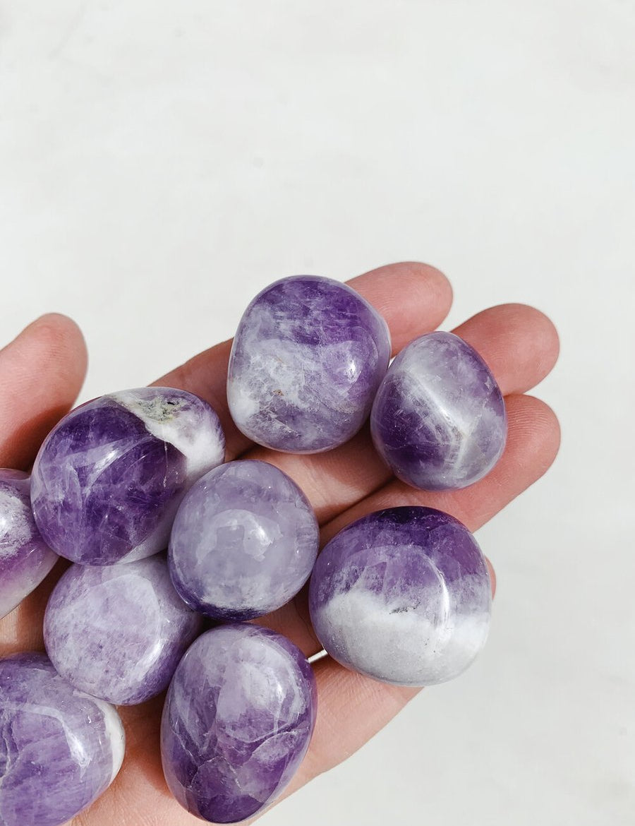 CLEANSE & CO. Chevron Amethyst. Ethically Sourced Tumbled Crystal.