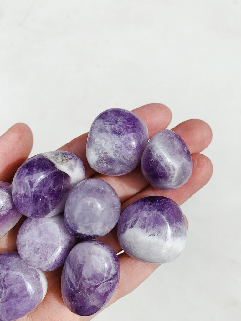 CLEANSE & CO. Chevron Amethyst. Ethically Sourced Tumbled Crystal.