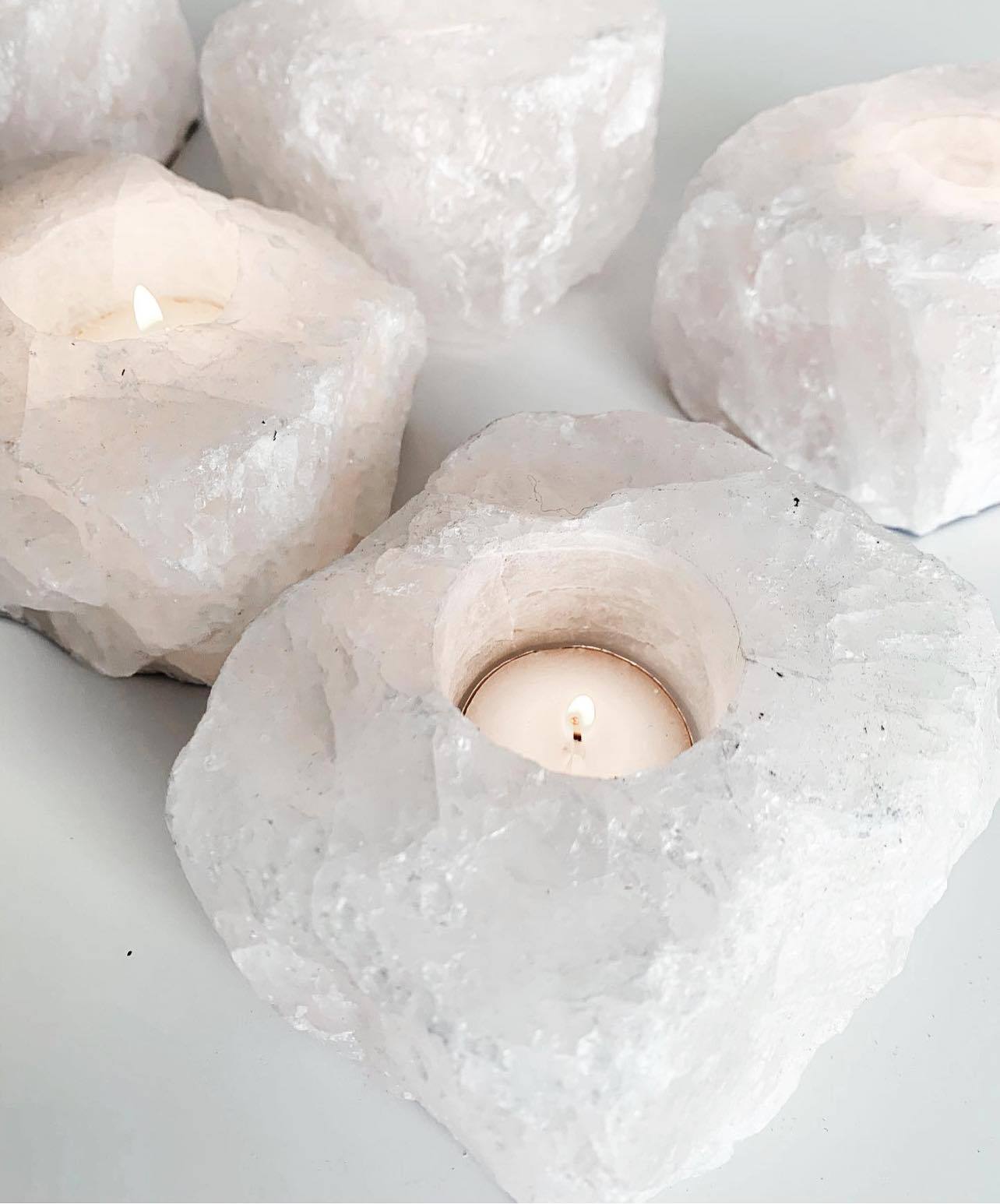 Cleanse & Co. Clear Quartz Candle Holder. Tea Light Candle Holder.