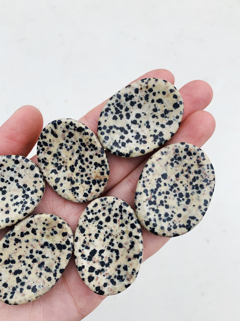 Cleanse & Co. Dalmatian Jasper Crystal Worry Stone. Ethically Sourced Crystals.