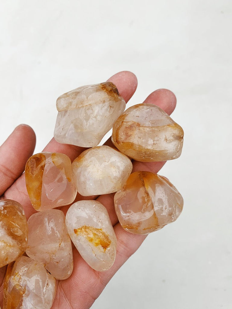 CLEANSE & CO. Golden Healer Quartz. Ethically Sourced Tumbled Crystal.