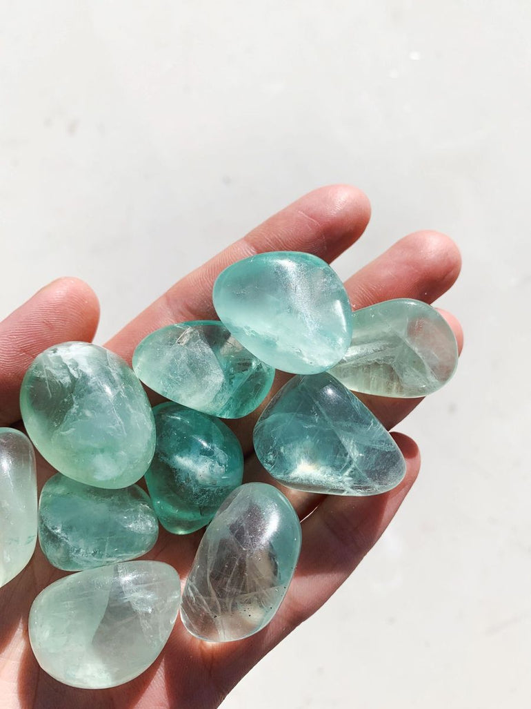 CLEANSE & CO. Green Fluorite. Ethically Sourced Tumbled Crystal.