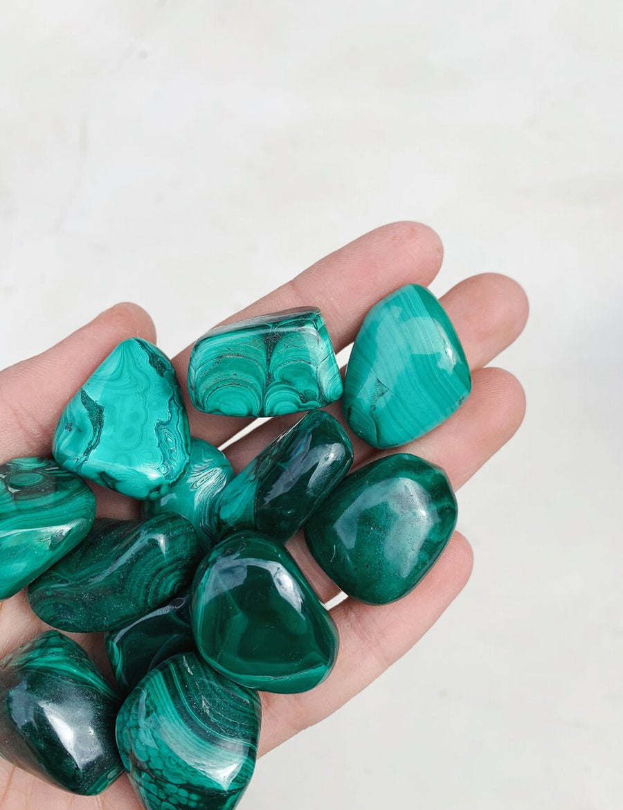 CLEANSE & CO. Malachite. Ethically Sourced Tumbled Crystal.