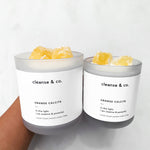 Cleanse & Co. Orange Calcite Creative & Powerful Intention Candle. 400G and 200G Vegan-Friendly Soy and Coconut Wax.