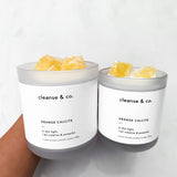 Cleanse & Co. Orange Calcite Creative & Powerful Intention Candle. 400G and 200G Vegan-Friendly Soy and Coconut Wax.