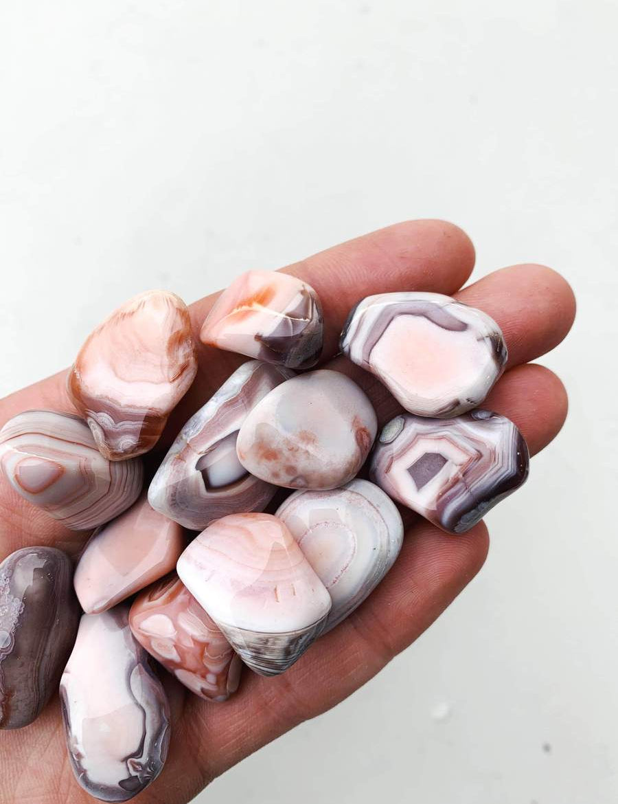 CLEANSE & CO. Pink Botswana Agate. Ethically Sourced Tumbled Crystal.