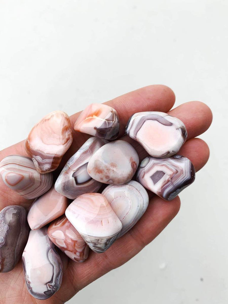CLEANSE & CO. Pink Botswana Agate. Ethically Sourced Tumbled Crystal.