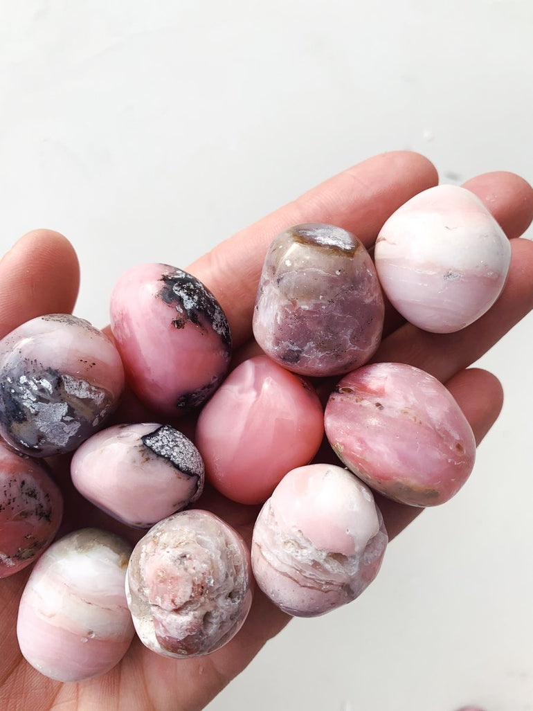 CLEANSE & CO. Pink Opal. Ethically Sourced Tumbled Crystal.