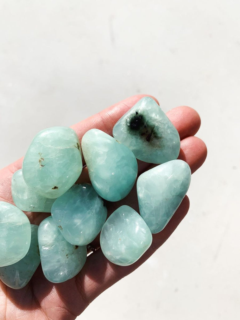CLEANSE & CO. Prehnite. Ethically Sourced Tumbled Crystal.