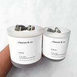Cleanse & Co. Pyrite Successful & Supported Intention Candle. 400G and 200G Vegan-Friendly Soy and Coconut Wax.
