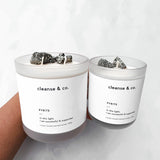 Cleanse & Co. Pyrite Successful & Supported Intention Candle. 400G and 200G Vegan-Friendly Soy and Coconut Wax.