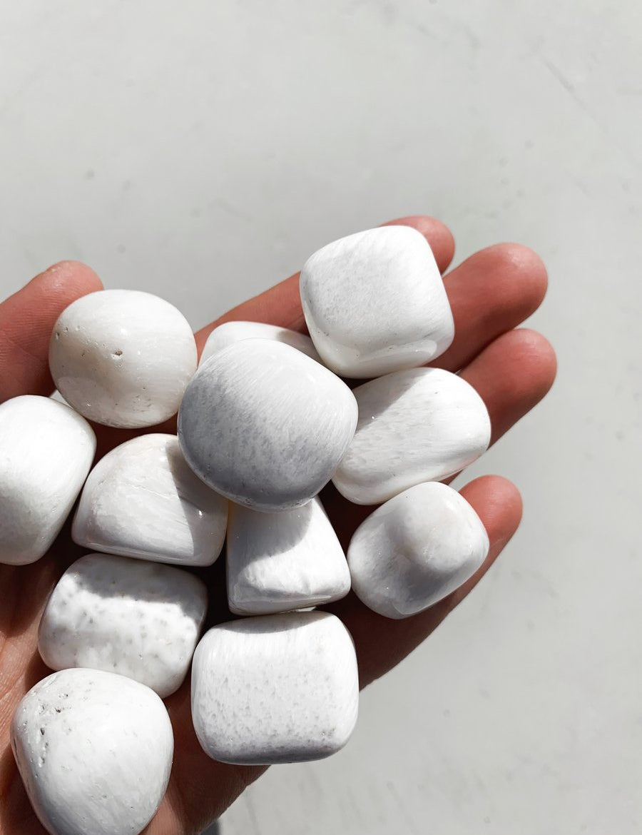 CLEANSE & CO. Scolecite. Ethically Sourced Tumbled Crystal.