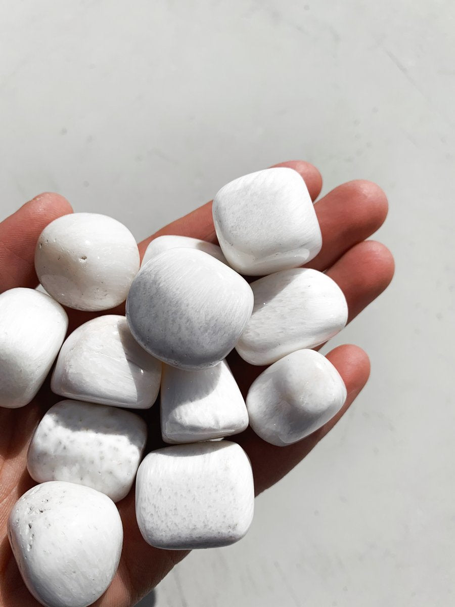 CLEANSE & CO. Scolecite. Ethically Sourced Tumbled Crystal.