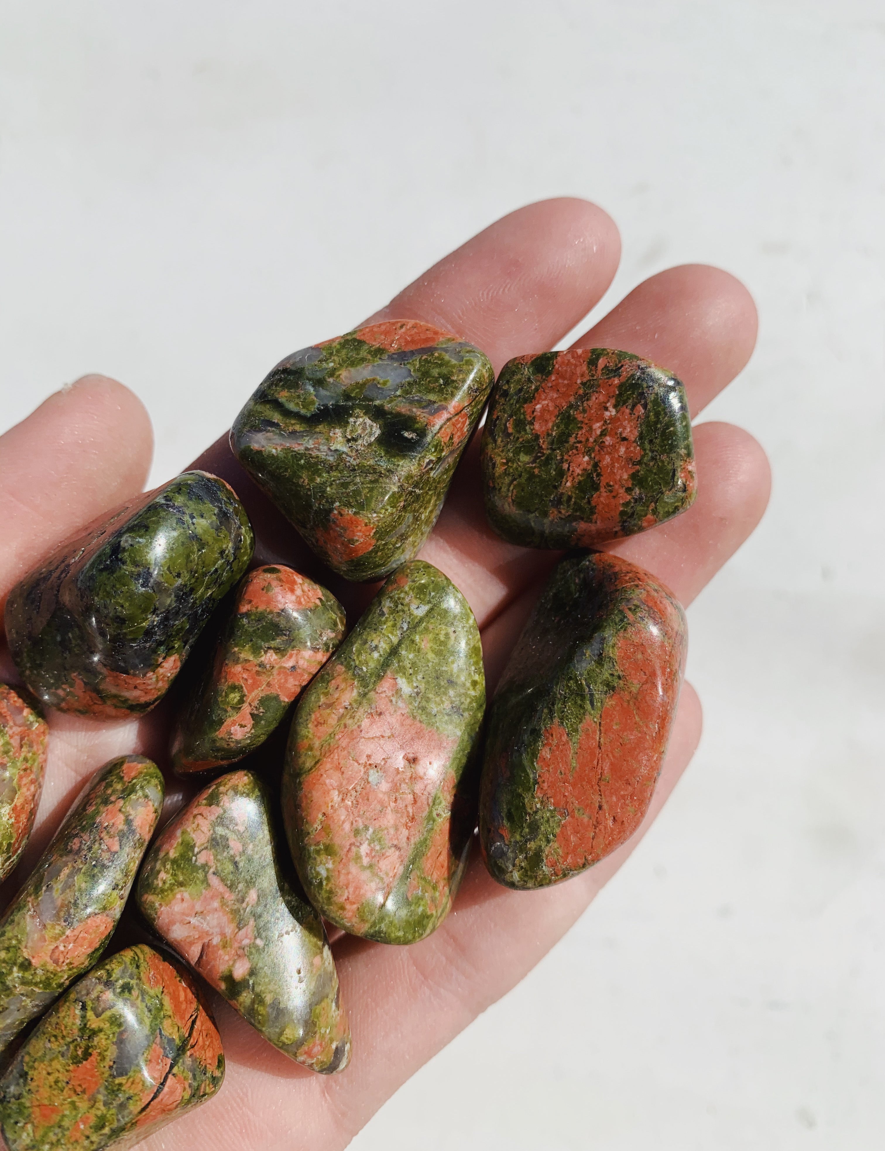 CLEANSE & CO. Unakite Tumbled Crystal. Ethically Sourced Crystal Tumbles.