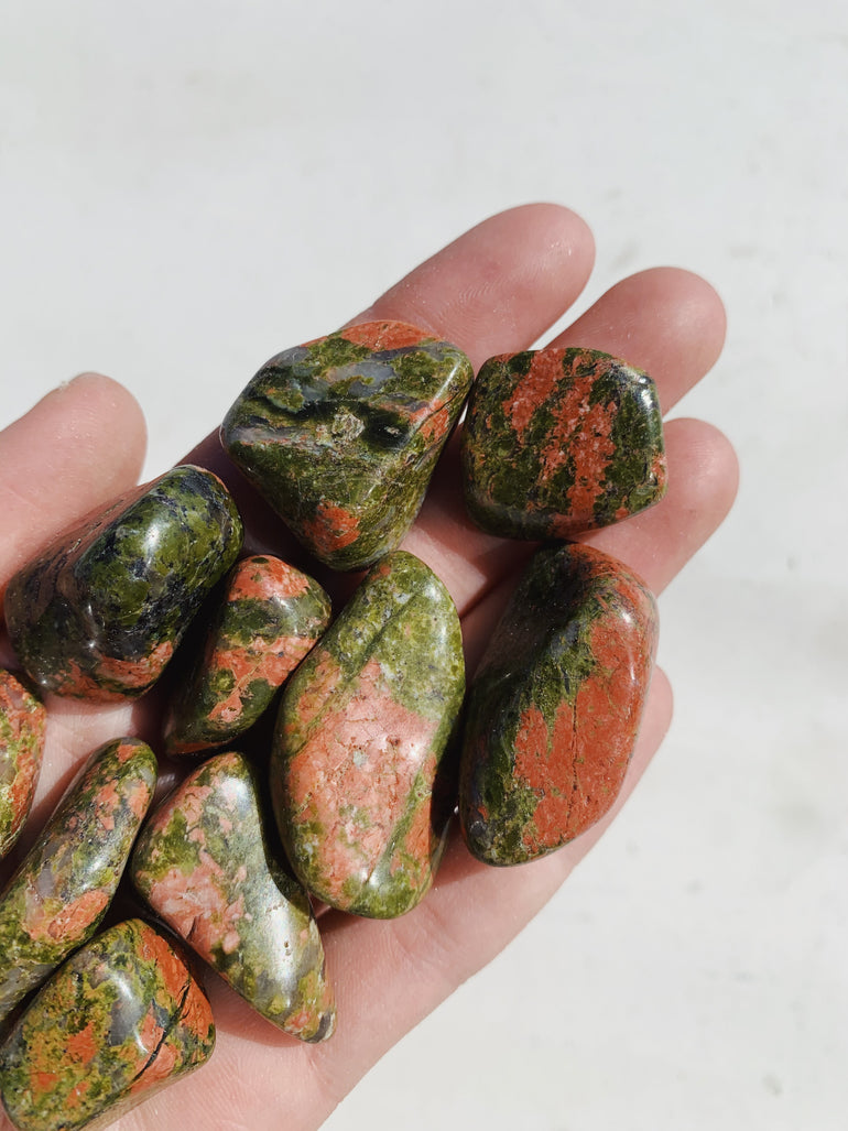 CLEANSE & CO. Unakite Tumbled Crystal. Ethically Sourced Crystal Tumbles.