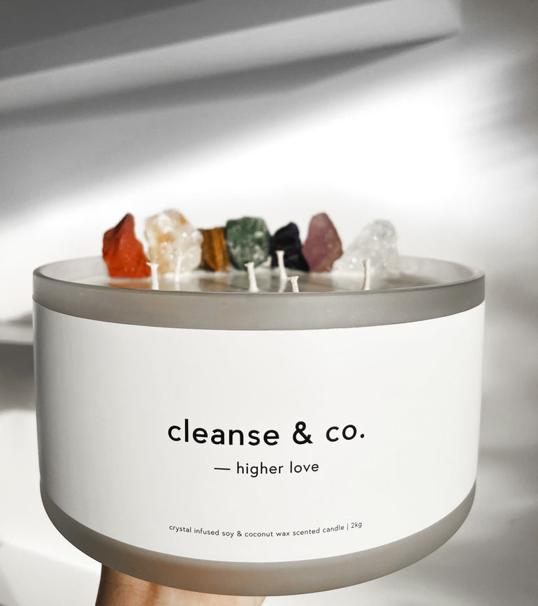 Cleanse & Co. XL Chakra Intention Candle. 2KG Vegan-Friendly Soy and Coconut Wax.