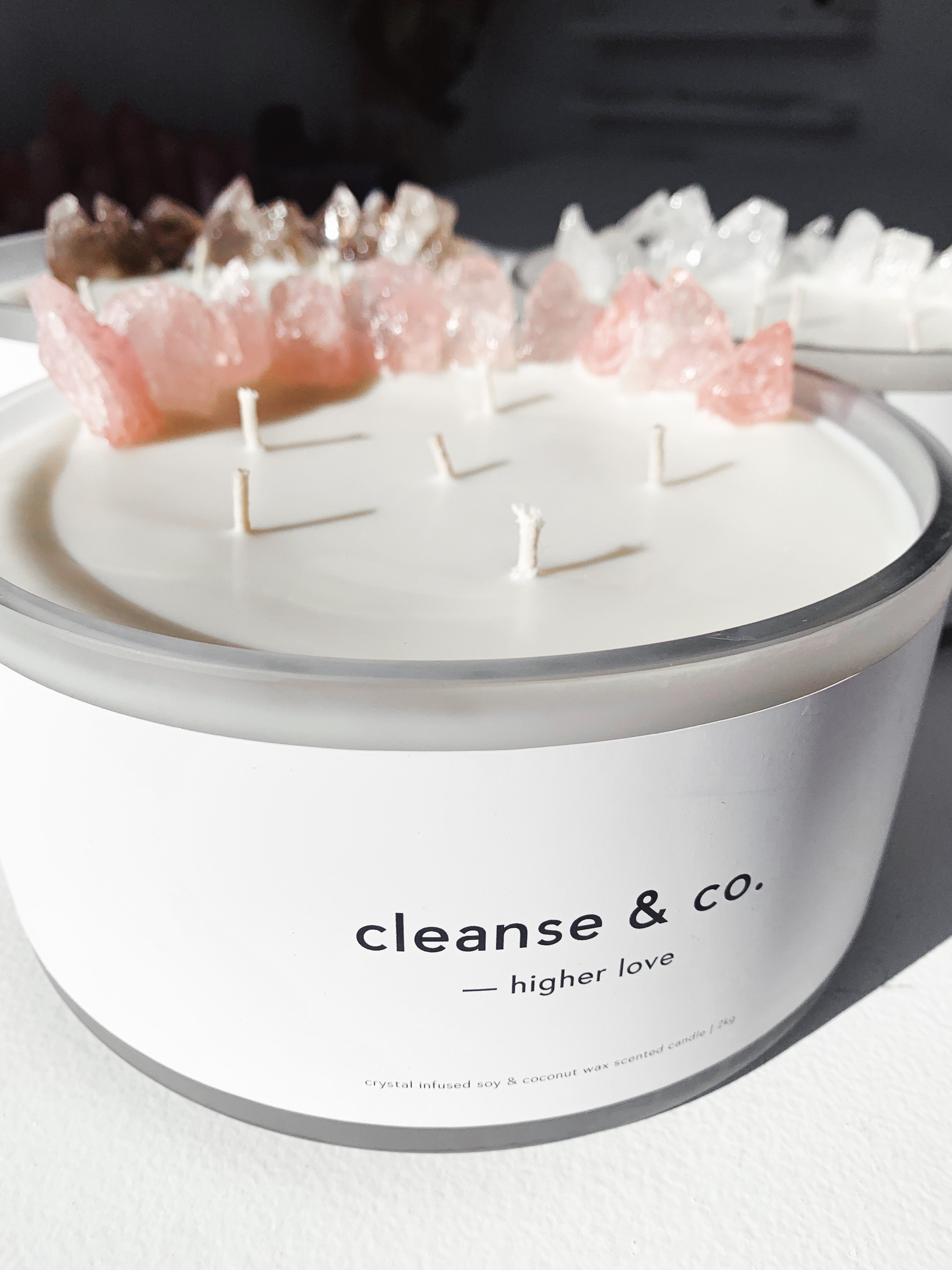 Cleanse & Co. XL Rose Quartz Intention Candle. 2KG Vegan-Friendly Soy and Coconut Wax.
