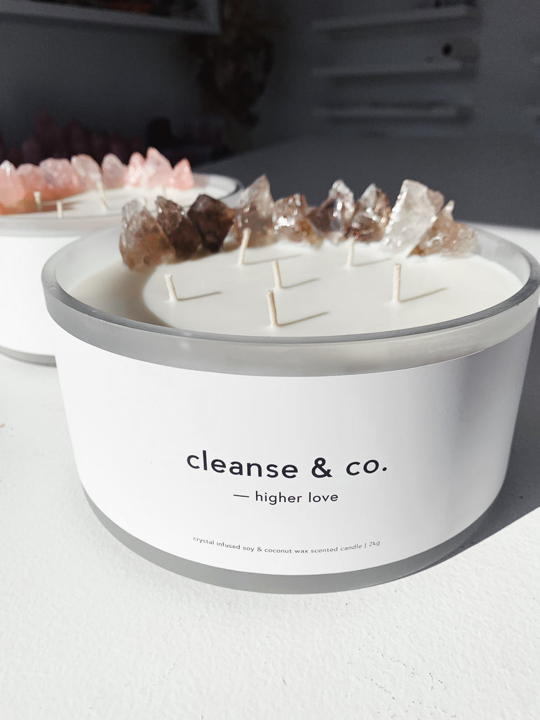Cleanse & Co. XL Smokey Quartz Intention Candle. 2KG Vegan-Friendly Soy and Coconut Wax.