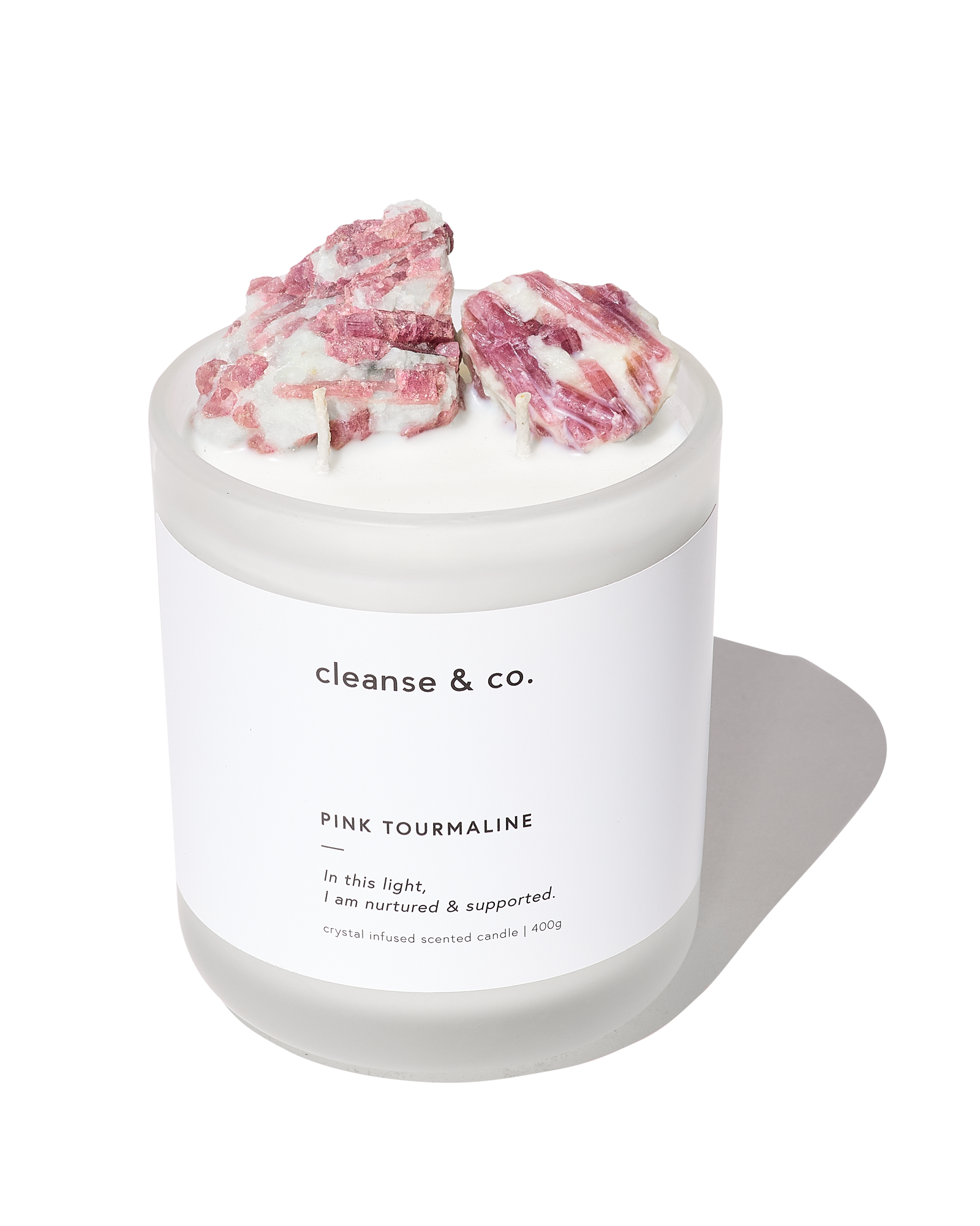 Crystal Candle with Raw Pink Tourmaline