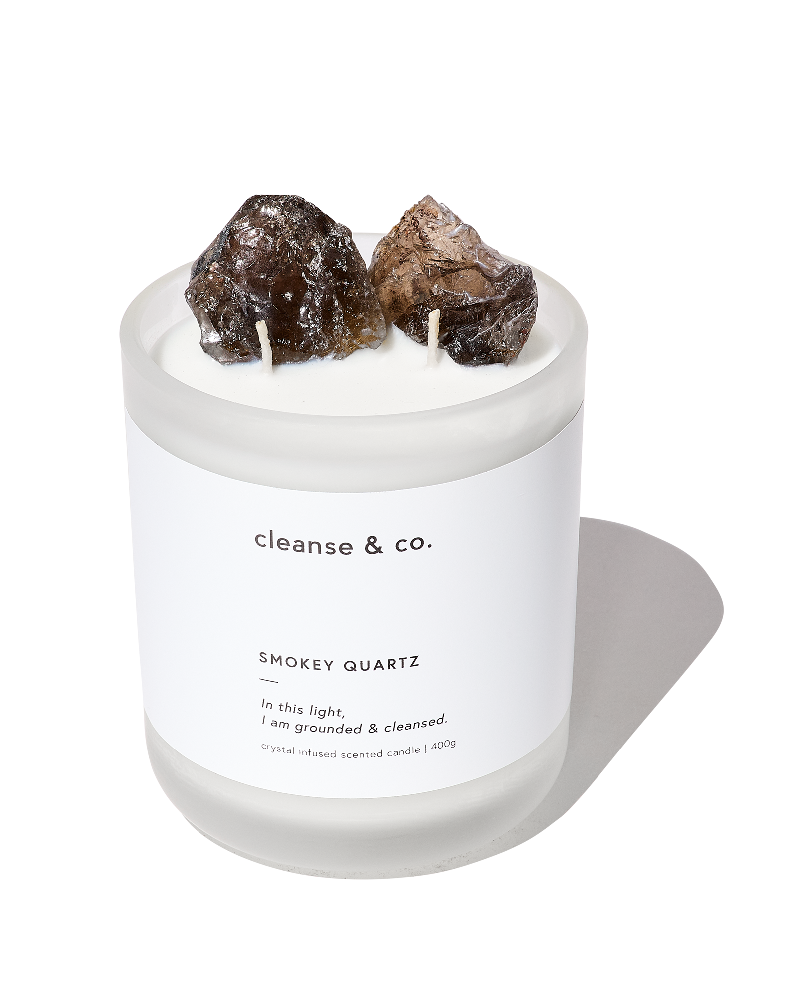 Crystal Candle with Raw Smokey Quartz Crystals