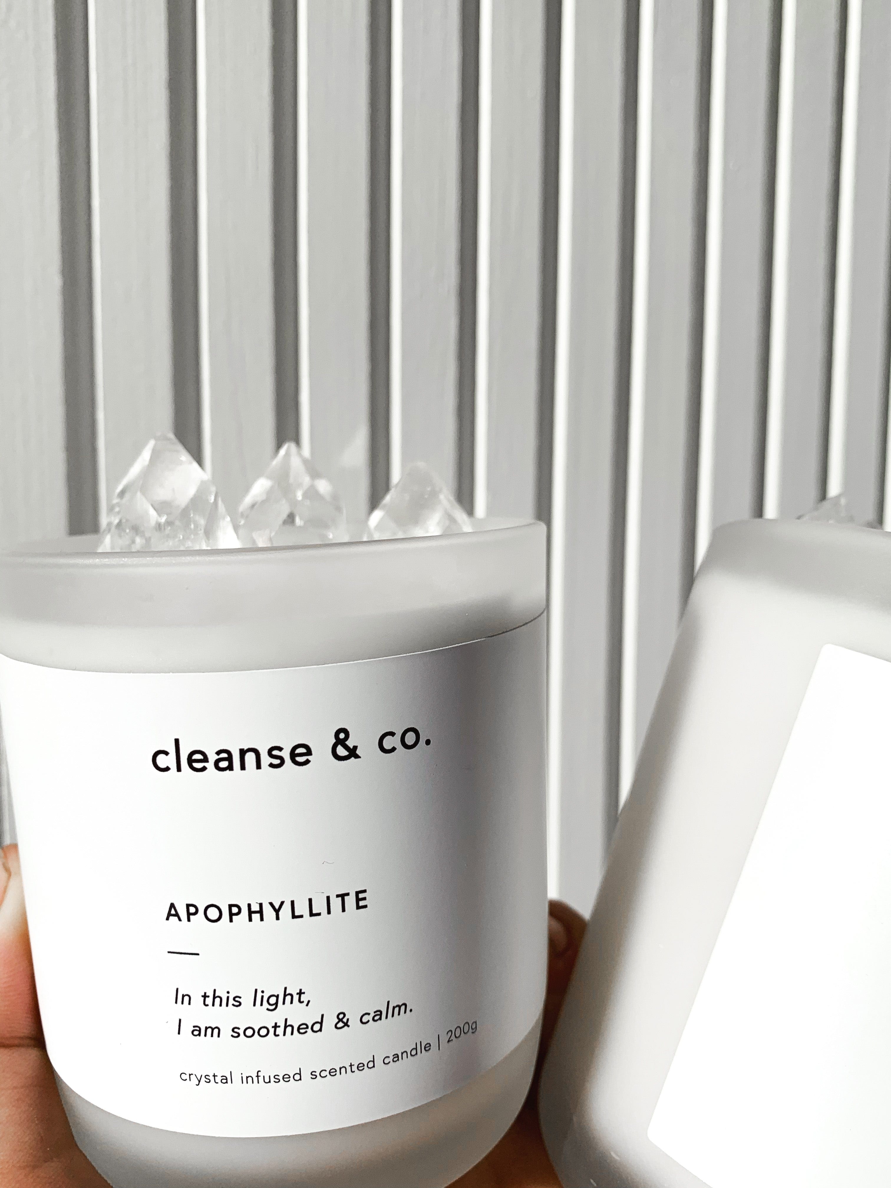 Apophyllite Intention Crystal Candle - soothed & calm candle cleanse and co.