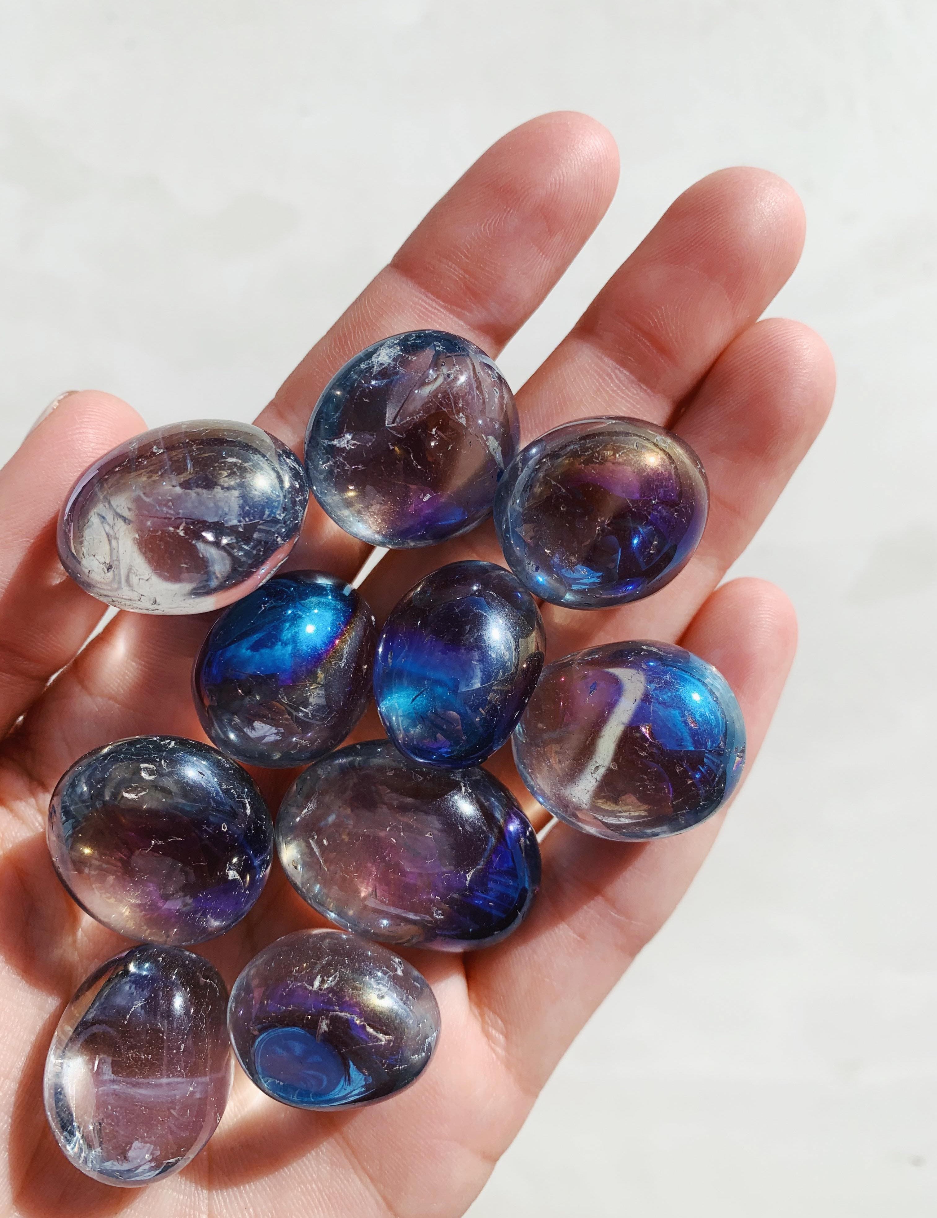 Blue Aura Quartz Tumble - Communication/Negativity tumbled cleanse & co.