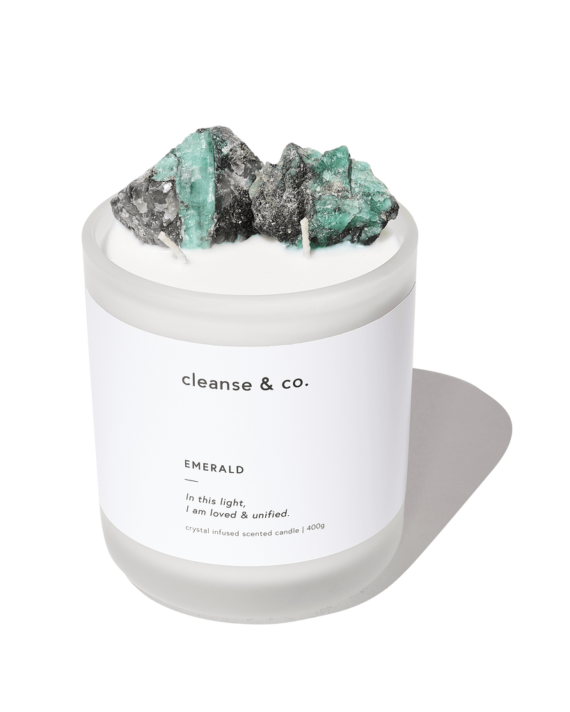 Emerald Intention Crystal Candle - loved & unified candle cleanse and co.