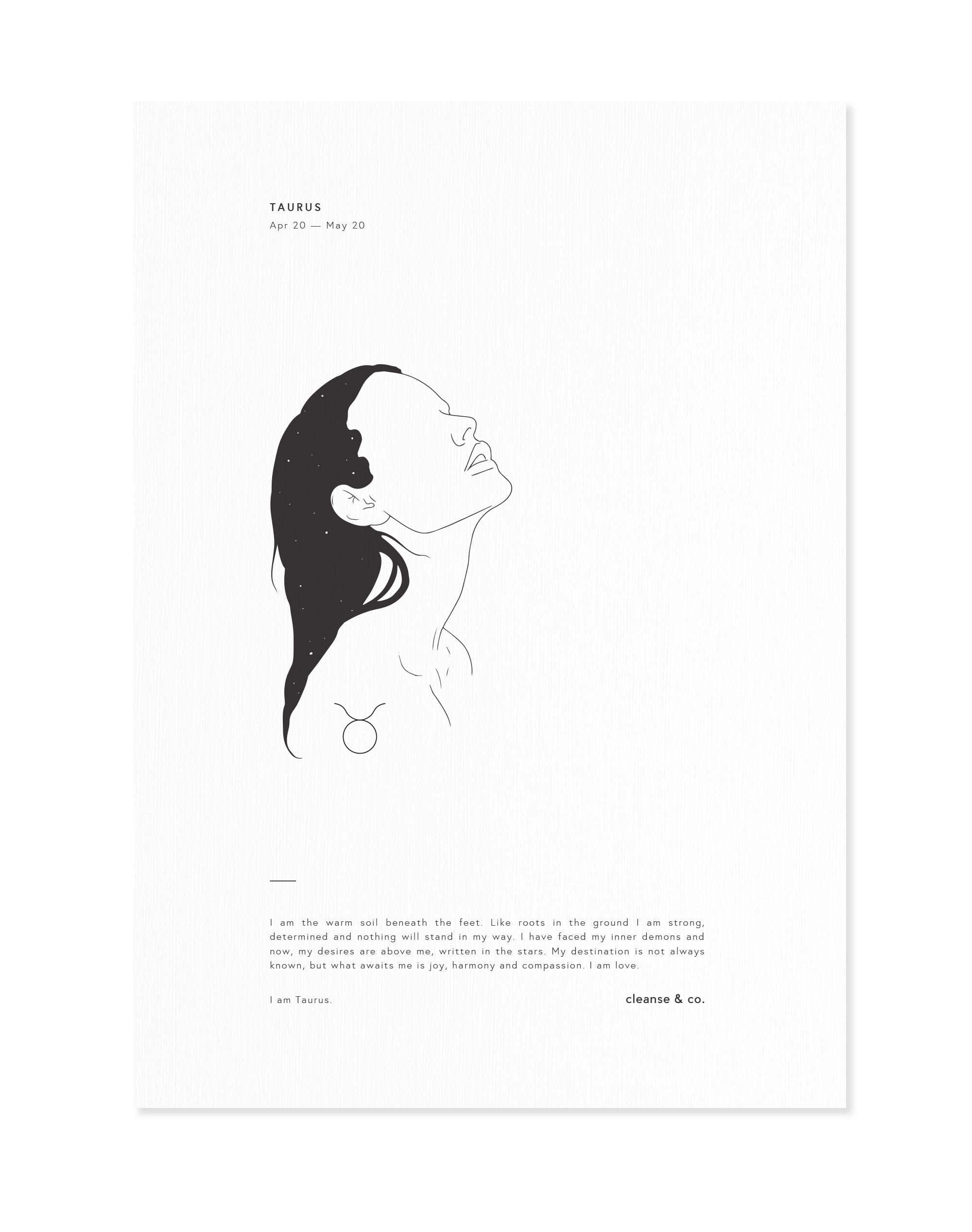 I am Taurus - Zodiac Print print cleanse and co.