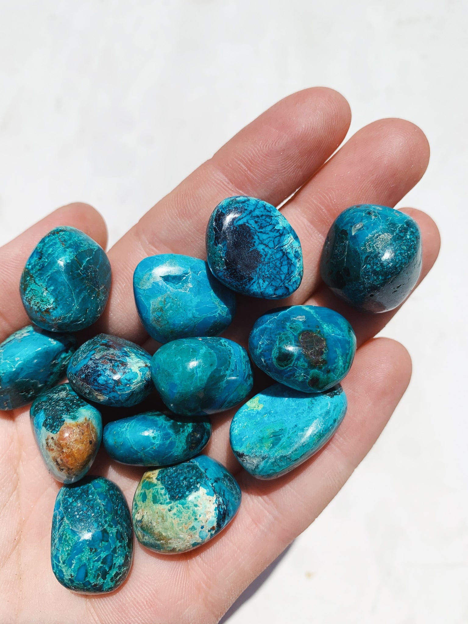 Mini Chrysocolla Tumble - Express/Communicate tumbled cleanse & co.