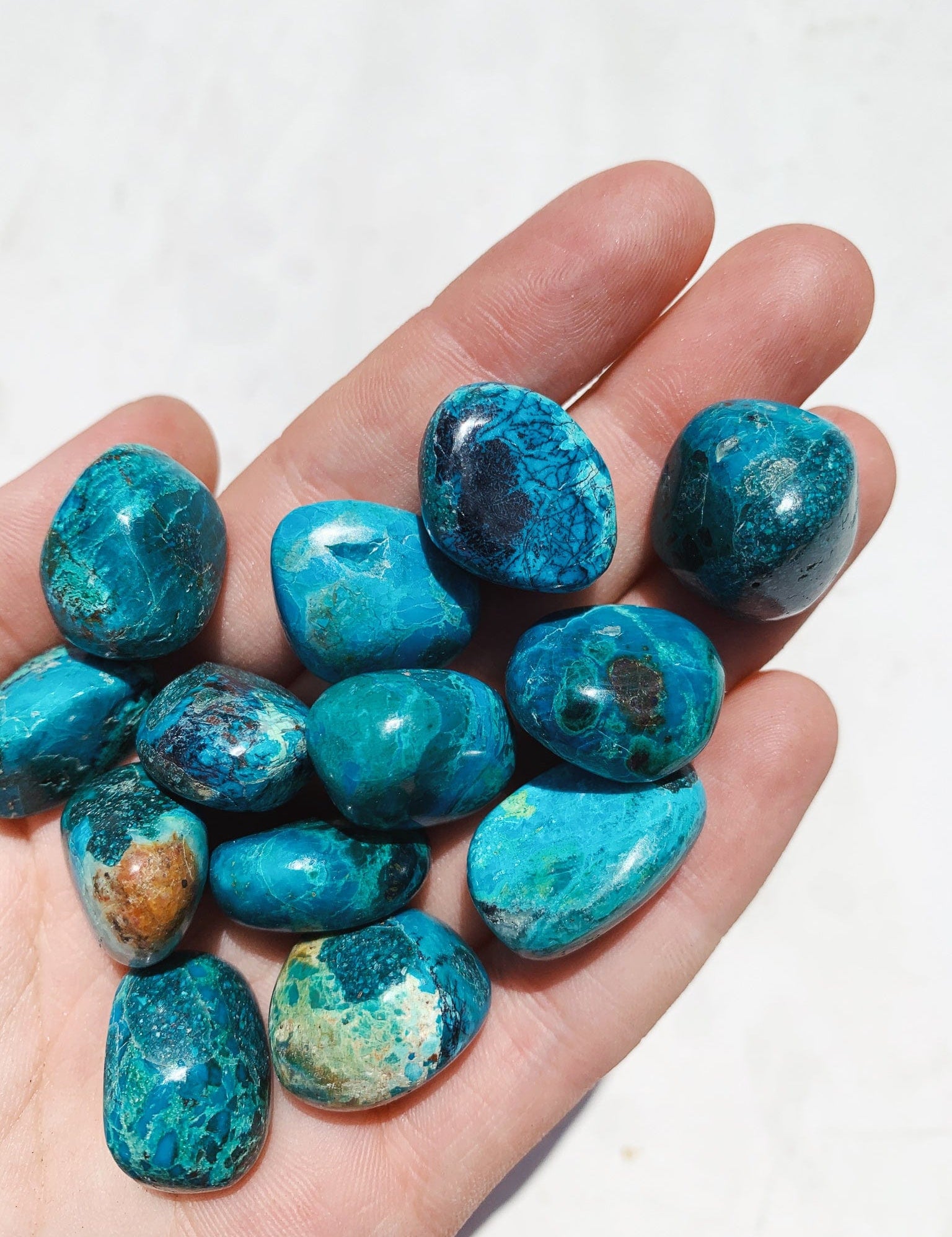 Mini Chrysocolla Tumble - Express/Communicate tumbled cleanse & co.