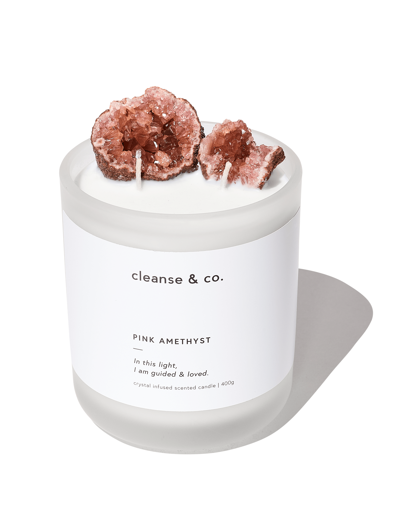 Pink Amethyst Intention Crystal Candle - guided & loved candle cleanse and co.