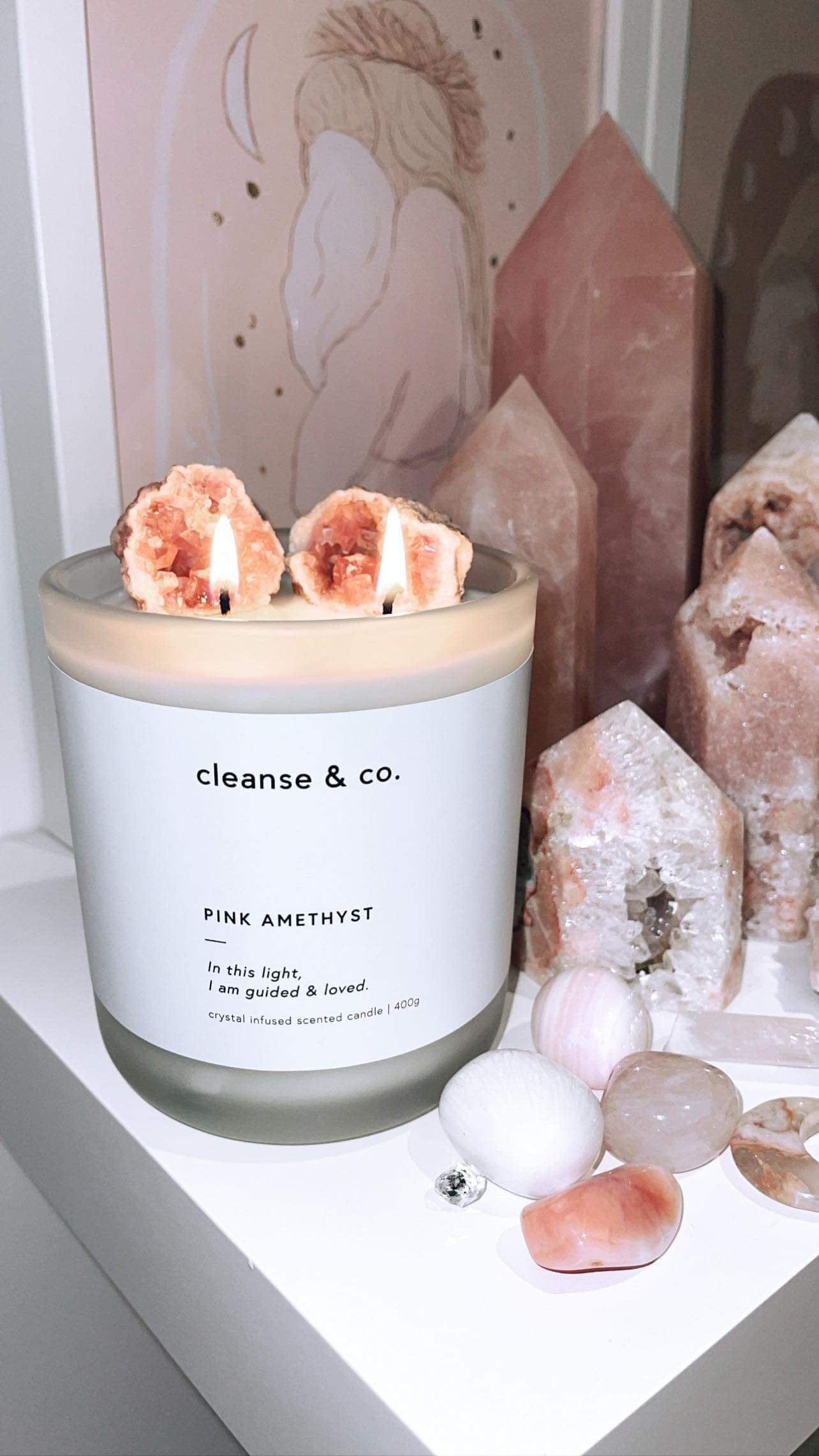 Pink Amethyst Intention Crystal Candle - guided & loved candle cleanse and co.