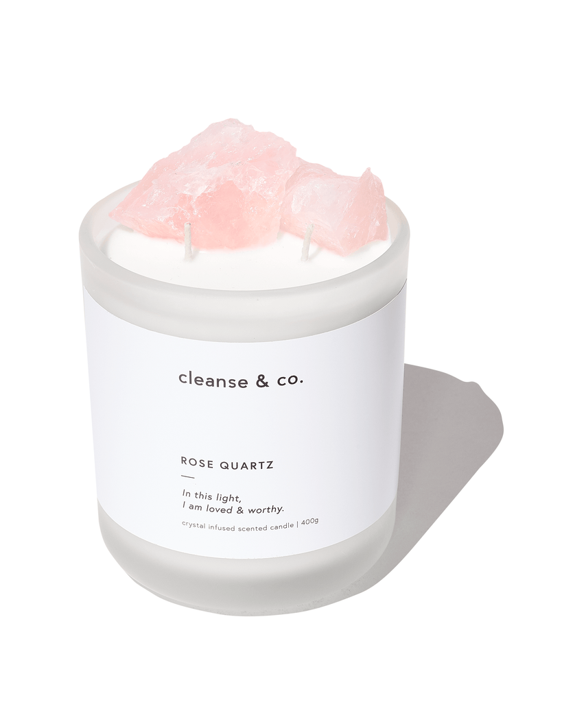 Rose Quartz Intention Crystal Candle - loved & worthy candle cleanse and co.